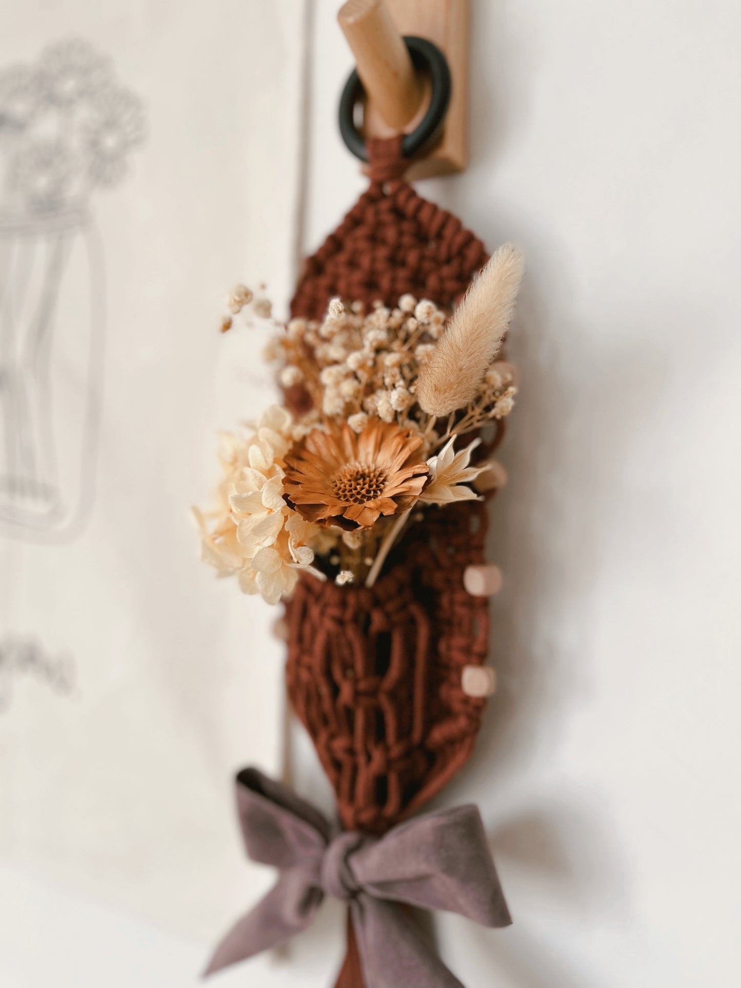 Flower Hanging w/ Wooden Beads